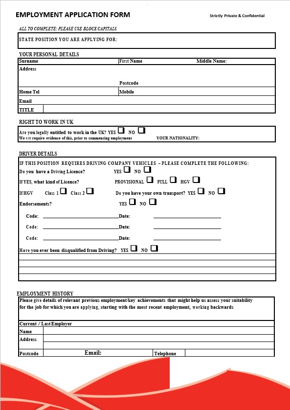 Printable employment application