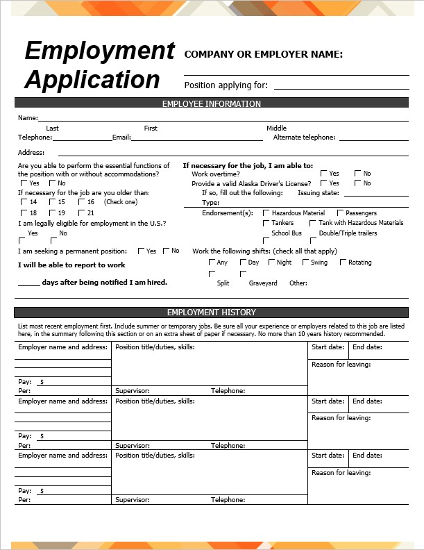 employment application information