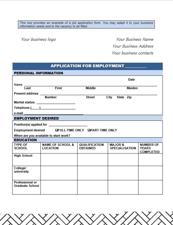 employment application template
