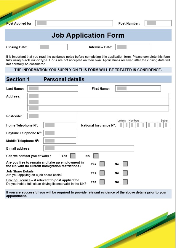 personal employment application
