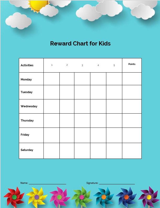 Blank reward charts for kids