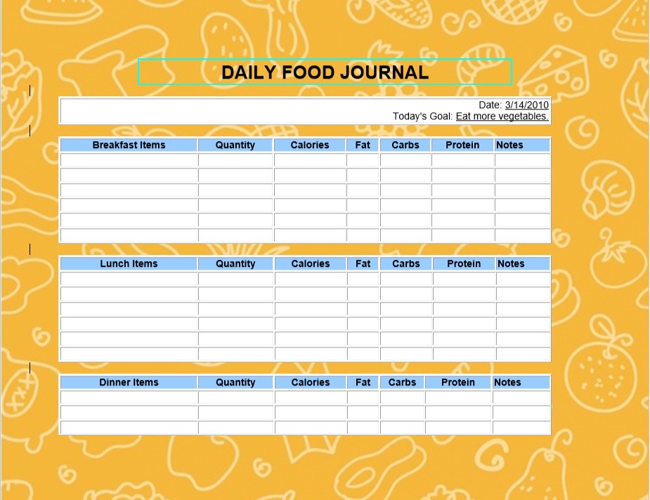 Daily food journal template