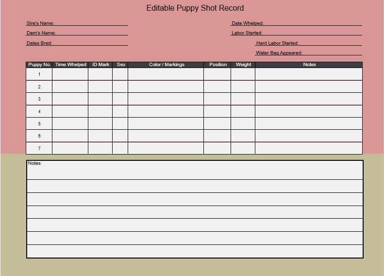 Editable Puppy Shot Record