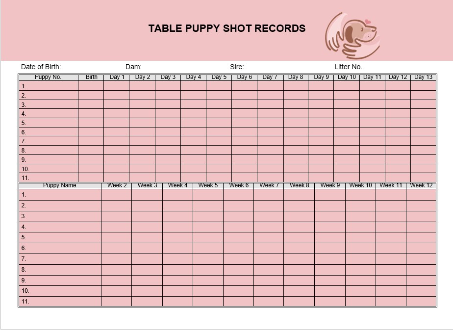 Table puppy shot records