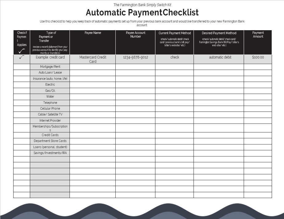 bill pay checklist template