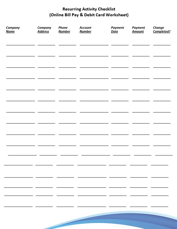 online bill organizer pay checklist template