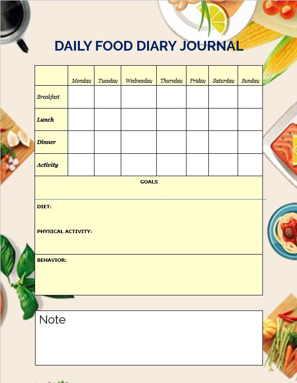 printable food journal Template
