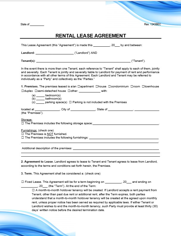 Printable rental lease agreement