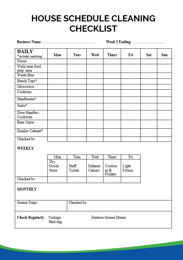 house schedule cleaning checklist