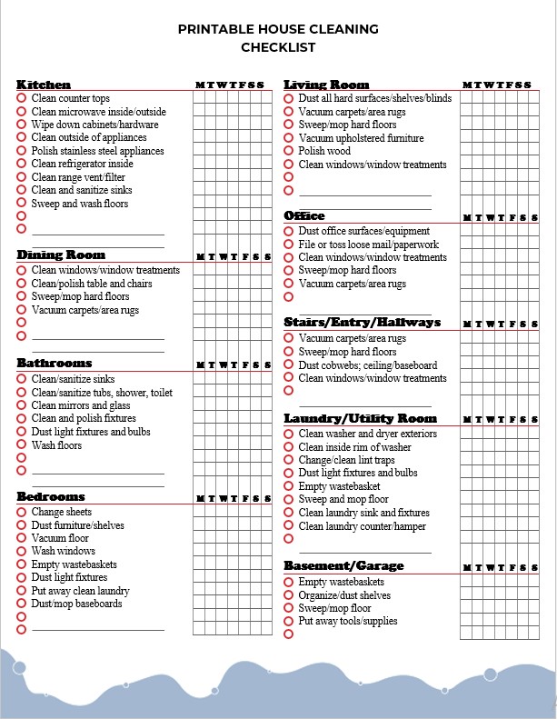 printable house cleaning checklist