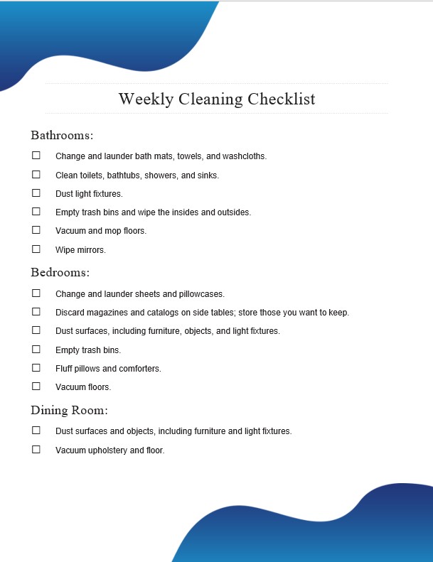 weekly house cleaning checklist