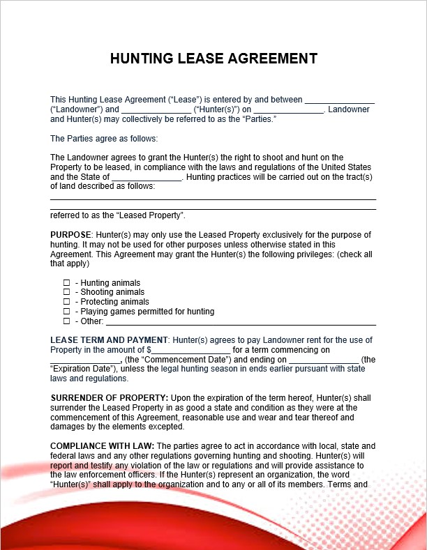 Hunting Lease Rental Agreement Template