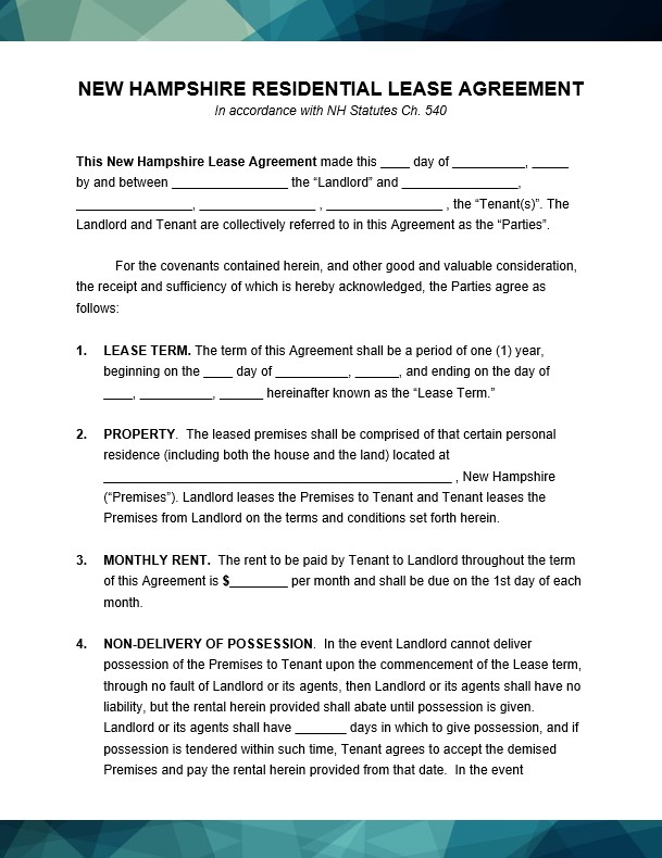 New Hampshire Standard Residential Lease Agreement