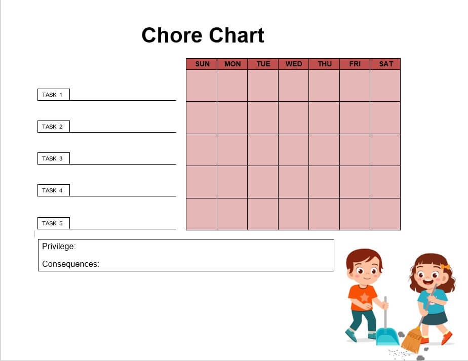 Printable Chore Chart For Teens
