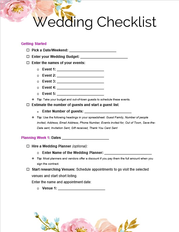 Template Wedding Checklist