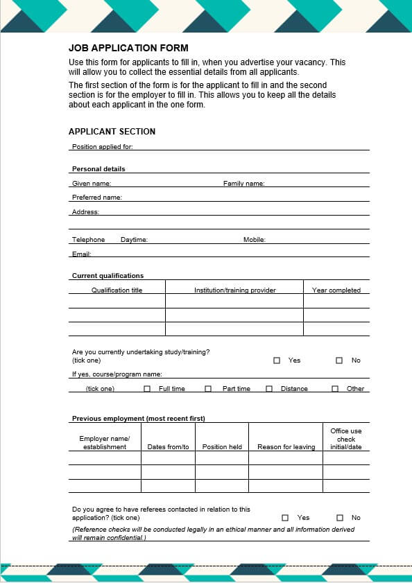 job employment application template