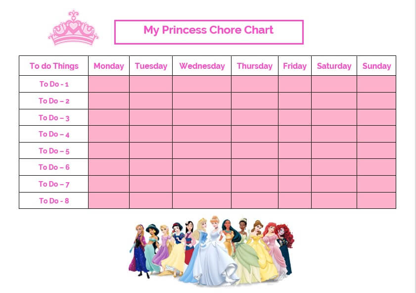 my princess chore chart template