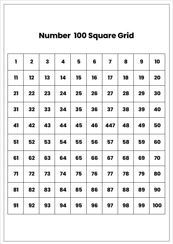 100 Square Printable