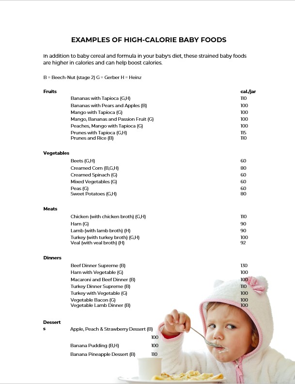 Baby Food Calorie Chart