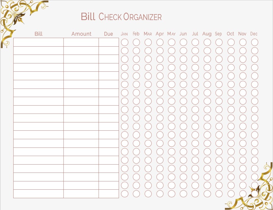 Bill Check Organizer
