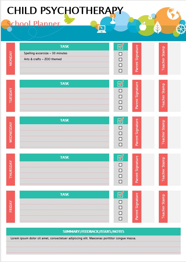 Child Psychotherapy School Planner Template