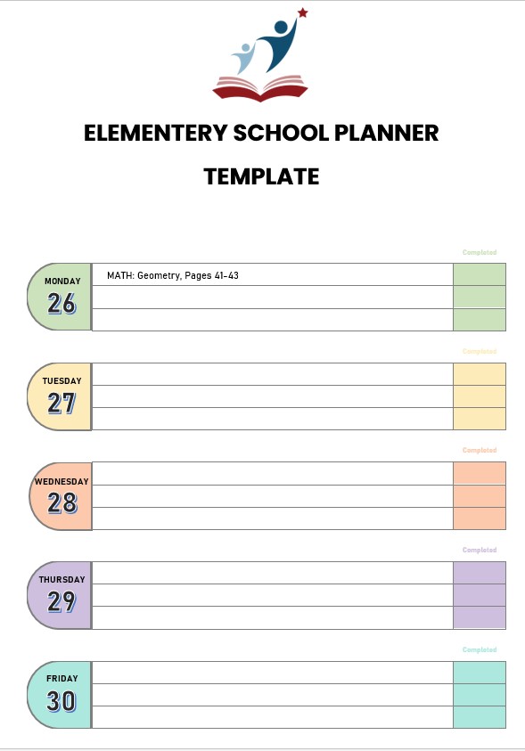 Elementary School Planner Template