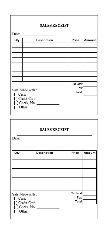 Free Printable Sales Receipt Form
