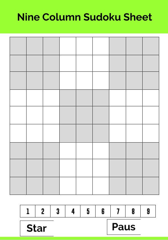 Nine Column Sudoku Sheet