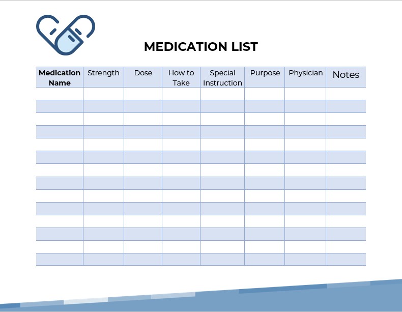 Simple Medication List Template