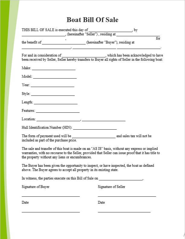 Bill Of Sale Form Free Printable Room Surf