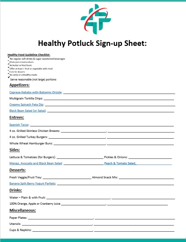 health potluck sign up sheet