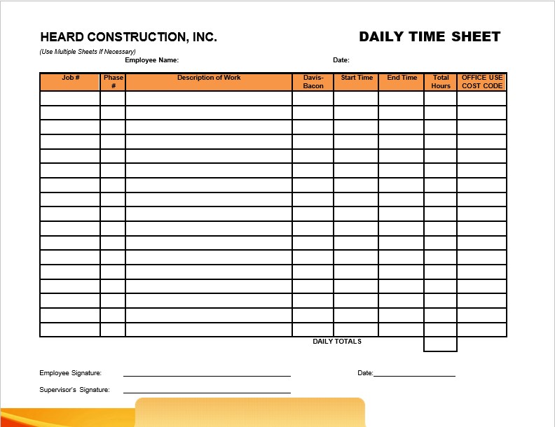 Construction monthly Timesheet