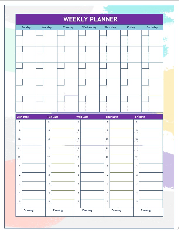 Editable weekly planner template
