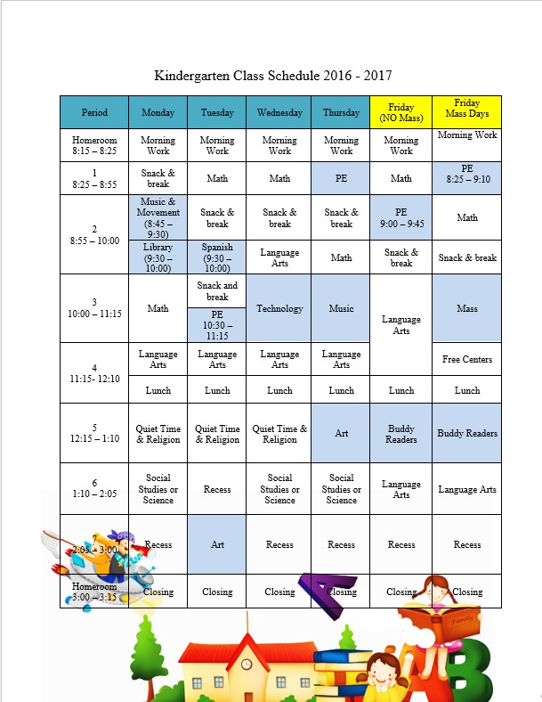 Kindergarten Class Schedule