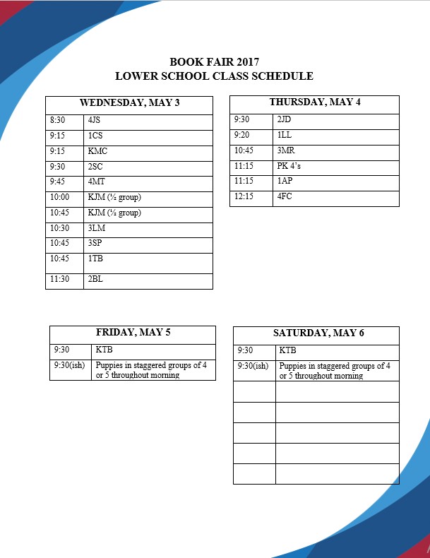 Lower School Class Schedule