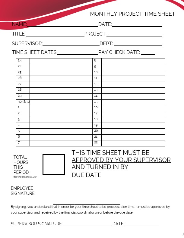 Monthly Project Timesheet