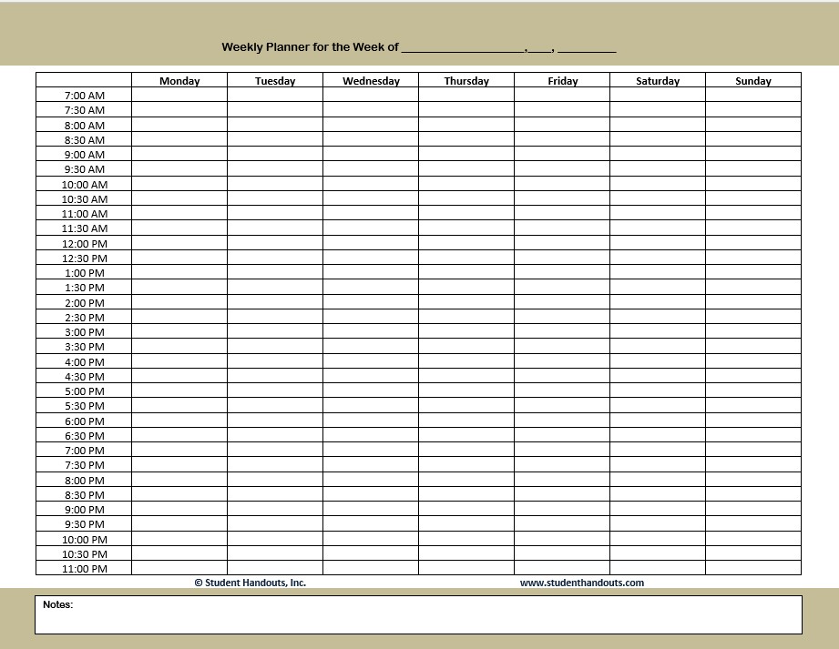 Weekly planner table template