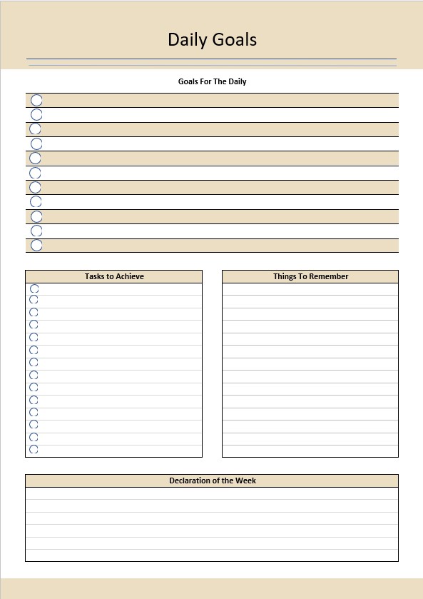 free Daily goals planner template