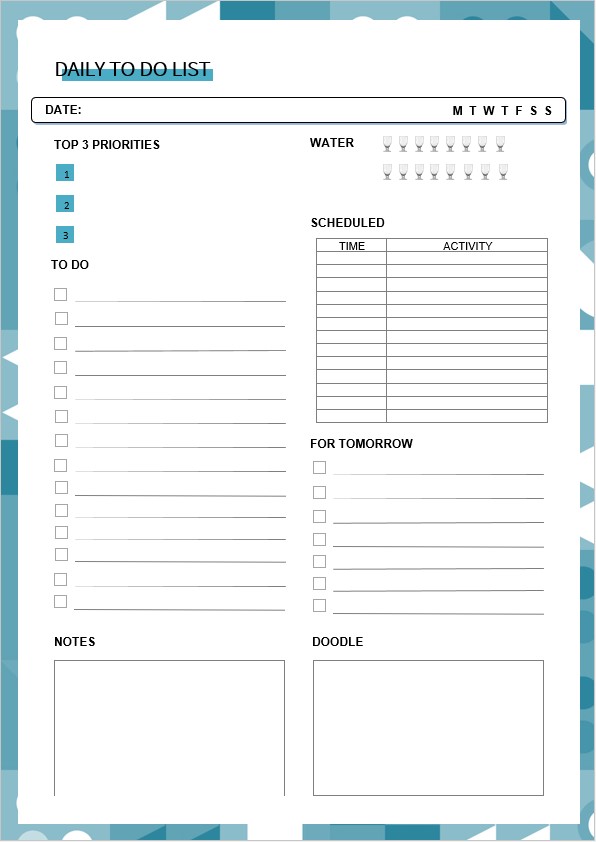 printable daily to do list planner