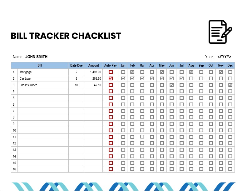 Bill Tracker Checklist Template