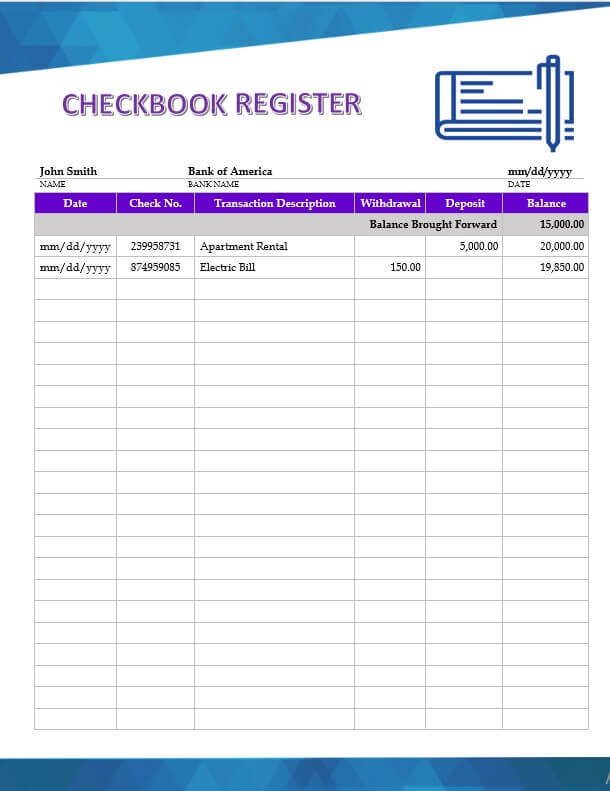 Checkbook Register Letter