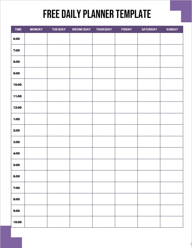 Free daily planner template