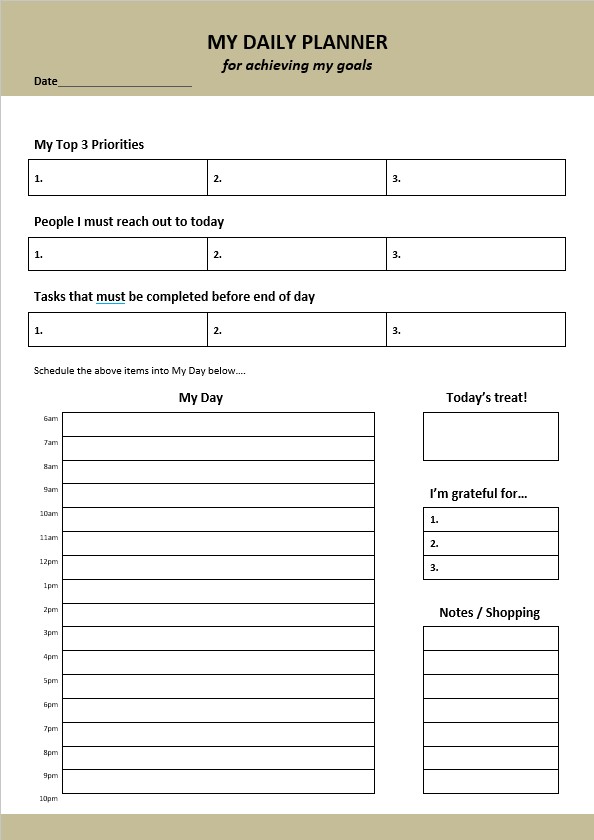 Latter daily planner template