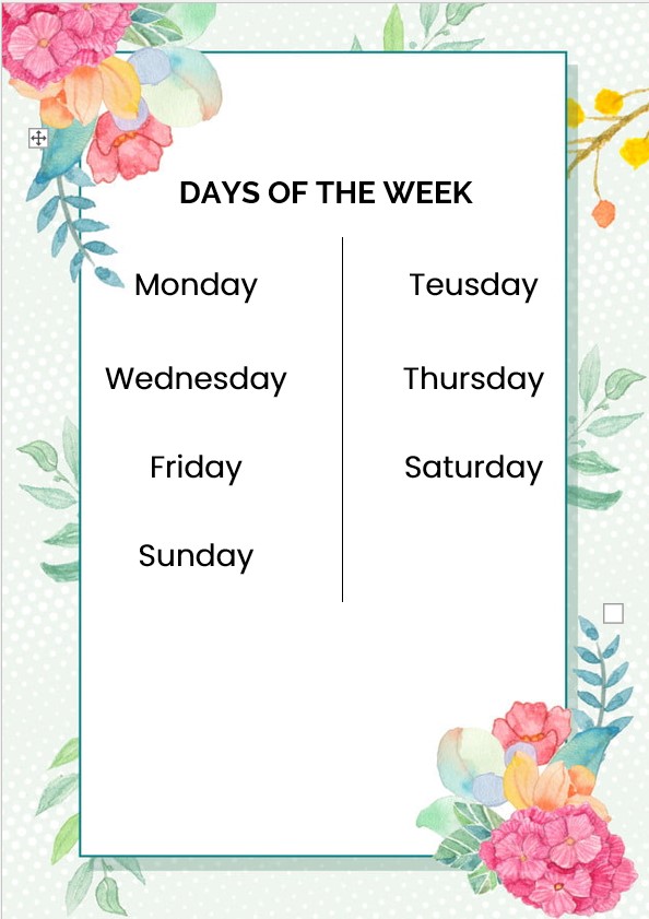 Simple days of the week