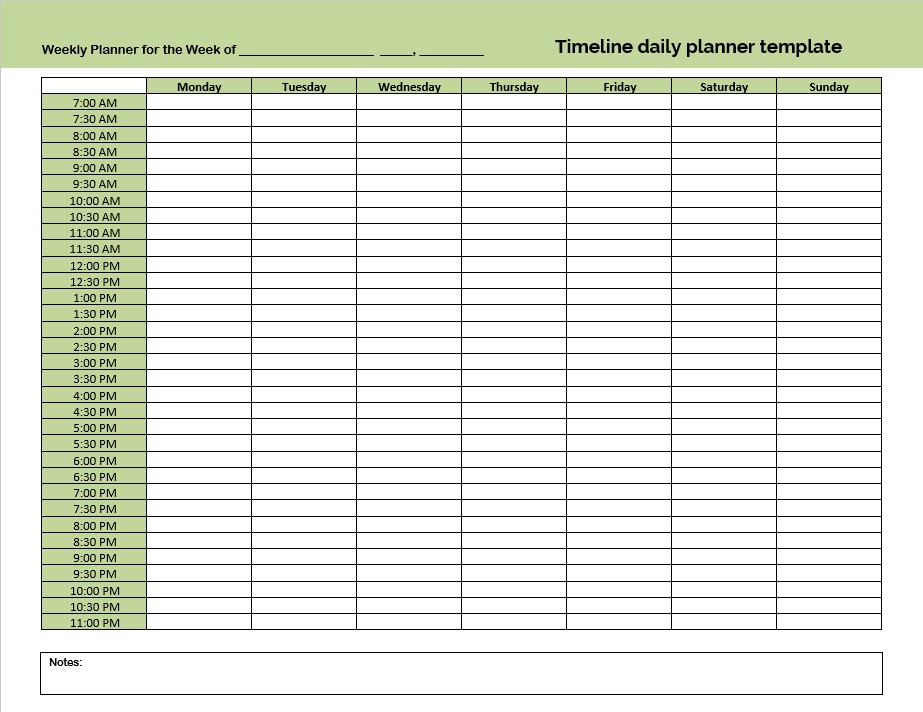 Timeline daily planner template