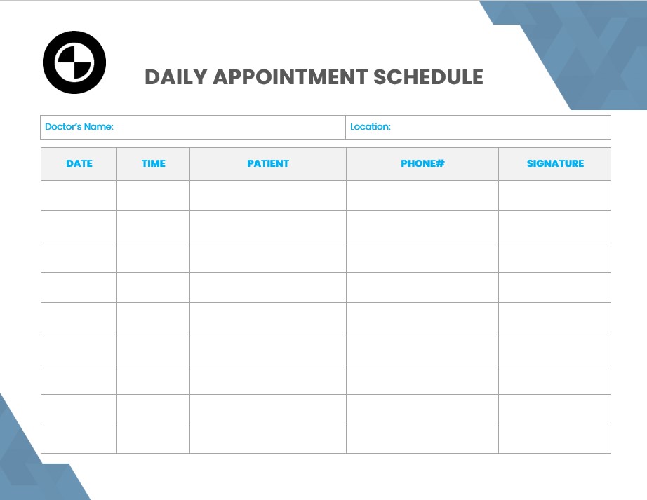 daily appointment schedule template