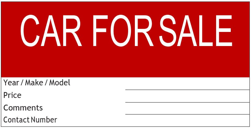 Form car for sale sign