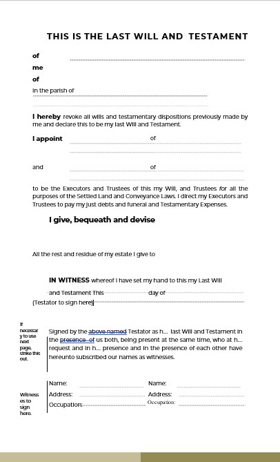 Free Last Will and Testament Blank Form