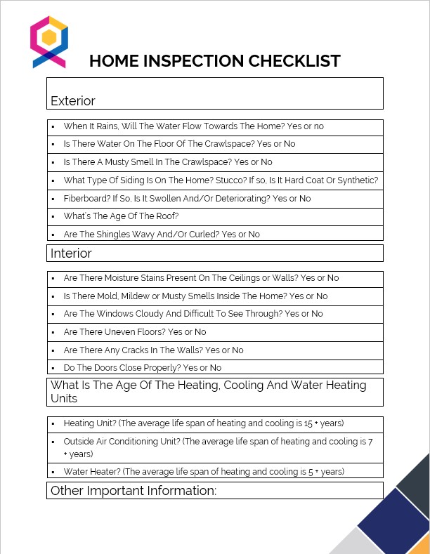 Home Inspection Checklist Example