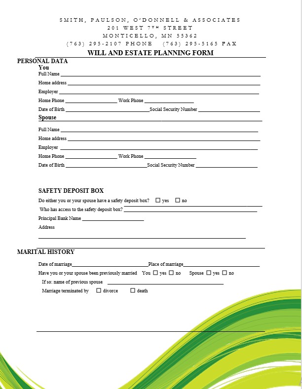 Will and Trust Planning Form
